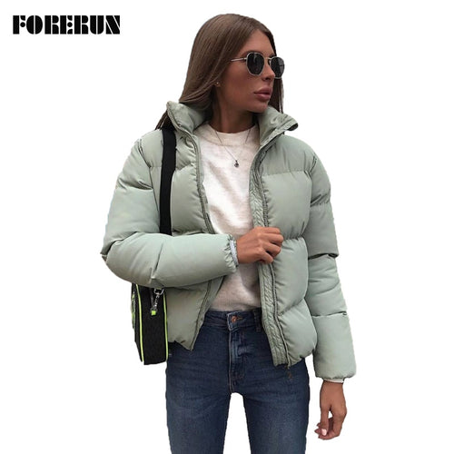 FORERUN 8 Colors Oversized Bubble Jacket Women Winter Puffer Coat Stand Collar Mint Green Jackets Thicken Parka Winterjas Dames