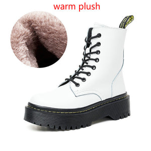 Thick Heel Women Jason Martins Boots Genuine Leather Ankle Boots Lace Up Warm Plush Shoes Lady Riding Military Snow Boots