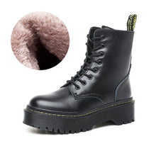 Load image into Gallery viewer, Thick Heel Women Jason Martins Boots Genuine Leather Ankle Boots Lace Up Warm Plush Shoes Lady Riding Military Snow Boots