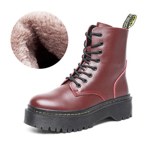 Thick Heel Women Jason Martins Boots Genuine Leather Ankle Boots Lace Up Warm Plush Shoes Lady Riding Military Snow Boots