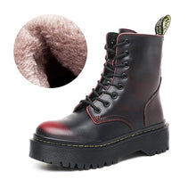 Load image into Gallery viewer, Thick Heel Women Jason Martins Boots Genuine Leather Ankle Boots Lace Up Warm Plush Shoes Lady Riding Military Snow Boots