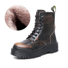 Load image into Gallery viewer, Thick Heel Women Jason Martins Boots Genuine Leather Ankle Boots Lace Up Warm Plush Shoes Lady Riding Military Snow Boots