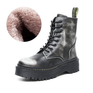 Thick Heel Women Jason Martins Boots Genuine Leather Ankle Boots Lace Up Warm Plush Shoes Lady Riding Military Snow Boots