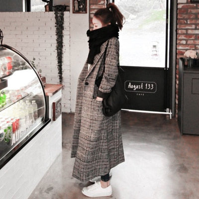 2019 winter Runway Tweed wool coat women jacket and casual lattice Single-breasted long plaid coat abrigo muje