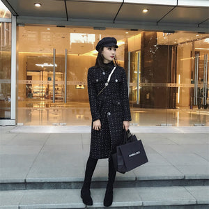 Fashion Designer Fashion Week Autumn Women Tweed Coat Fashion Women Long Sleeves Single-breasted Slimming Tweed Overcoat