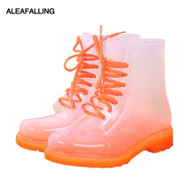 Load image into Gallery viewer, Aleafalling Women Rain Boots Mature Lady Lace Up Waterproof Lady Shoes Transparent Candy Color Ankle Outdoor Girl&#39;s Shoes AWBT41